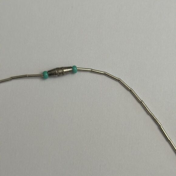 Vintage Liquid Silver With Turquoise and Brown Stone Necklace 16” - Picture 3 of 3